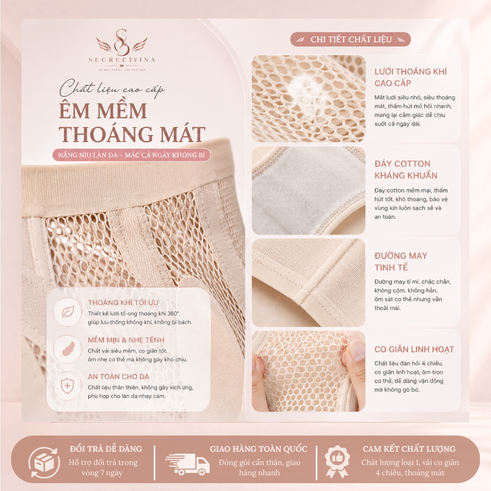 QUẦN ĐỊNH HÌNH ĐÙI 2 SecretVina Bodysuit Định Hình Nâng Mông Gọn Eo Tôn Dáng Tự Nhiên